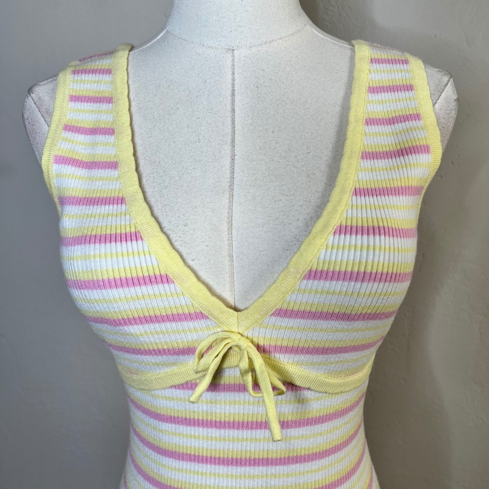 Lulus Striped Ribbed Knit Bodycon Mini Dress Yellow Pink White XS NWT Snag - Picture 2 of 11